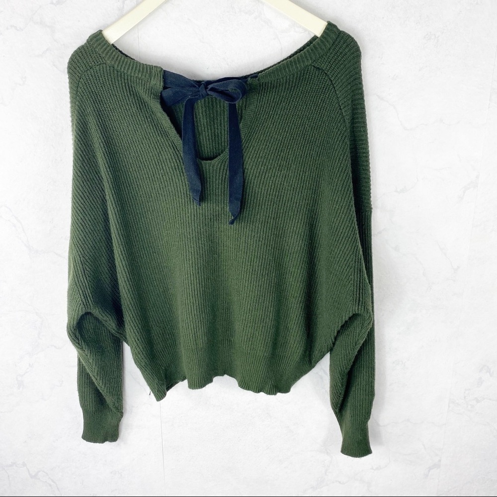 [Zara] Olive Green Knit Bow Sweater
